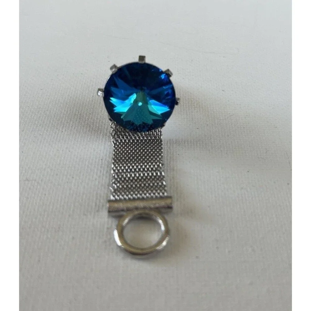 Dante Cufflinks Blue Rivoli Rhinestones Mesh Wrap Design Vintage